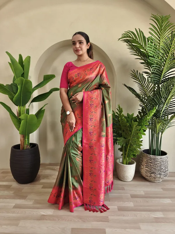Mehendi_Paithani_Silk_Weaving_Saree_For_Women