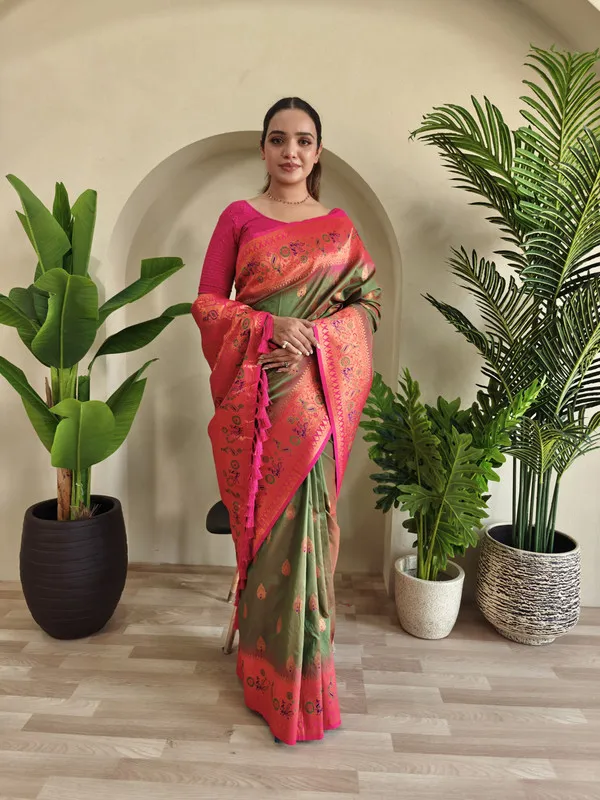 Mehendi_Paithani_Silk_Weaving_Saree_For_Women