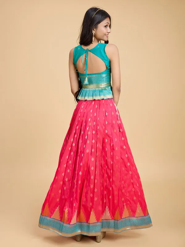 Pink_Silk_Blend_Woven_Lehenga_Choli_For_Girls