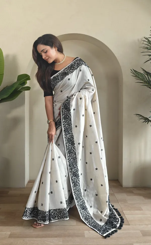 Black_Tussar_Silk_Embroidery_Saree_For_Women
