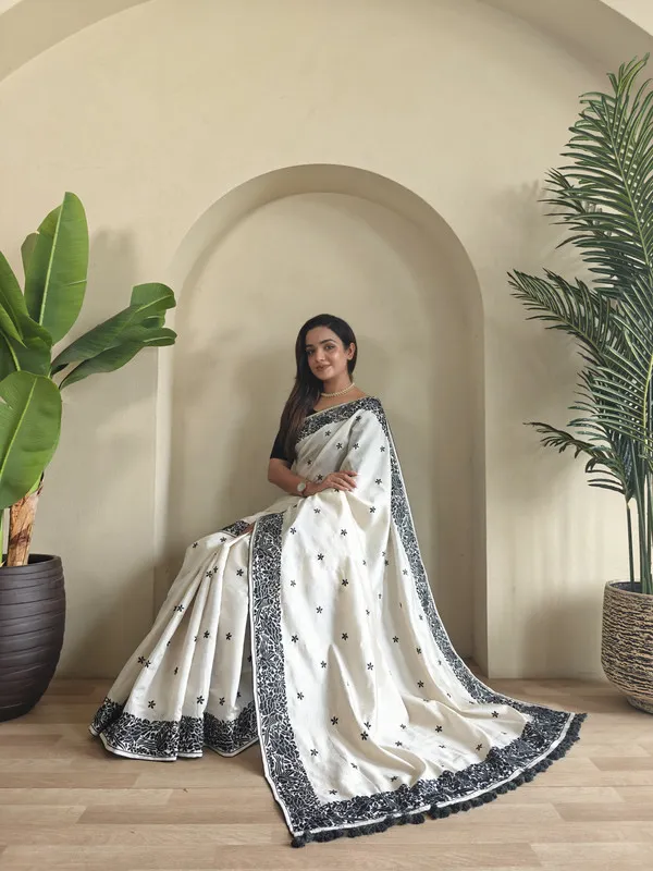 Black_Tussar_Silk_Embroidery_Saree_For_Women