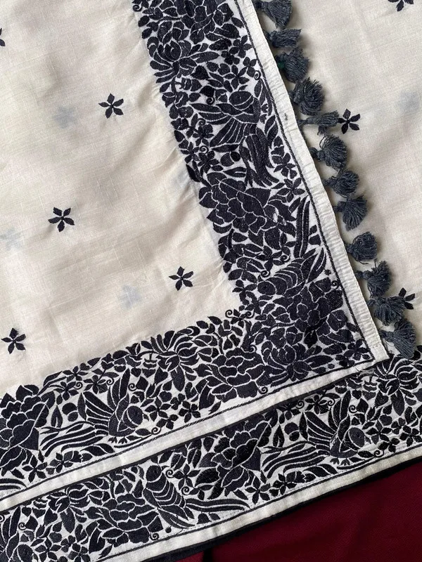 Black_Tussar_Silk_Embroidery_Saree_For_Women