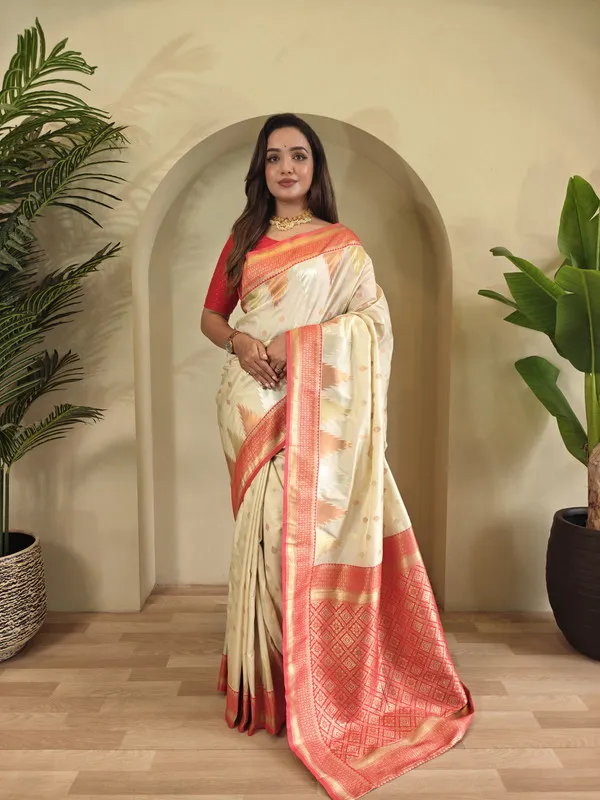 Cream_Silk_Weaving_Saree_For_Women