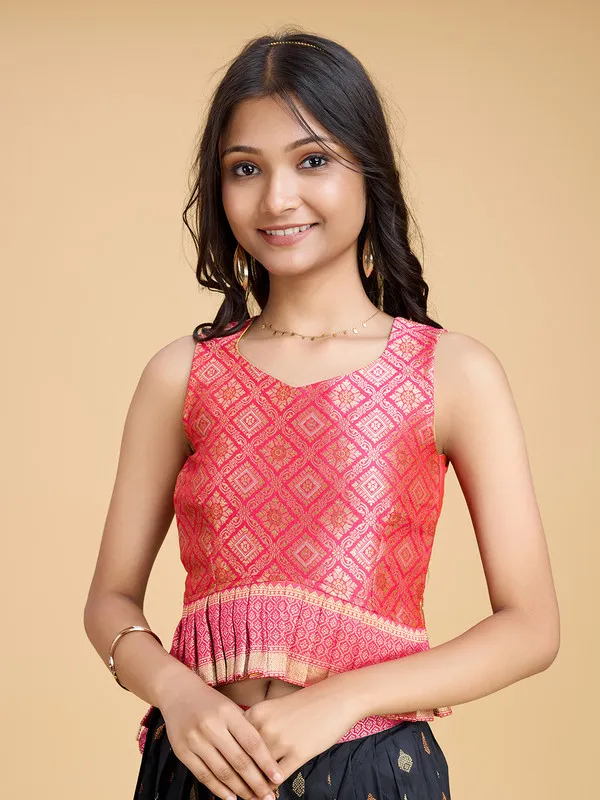 Black_Silk_Blend_Woven_Lehenga_Choli_For_Girls