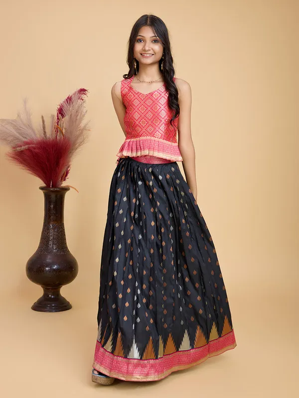 Black_Silk_Blend_Woven_Lehenga_Choli_For_Girls