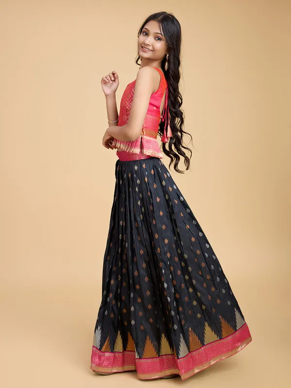 Black_Silk_Blend_Woven_Lehenga_Choli_For_Girls