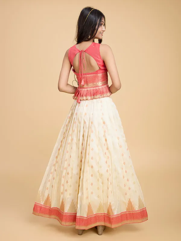 Cream_Silk_Blend_Woven_Lehenga_Choli_For_Girls