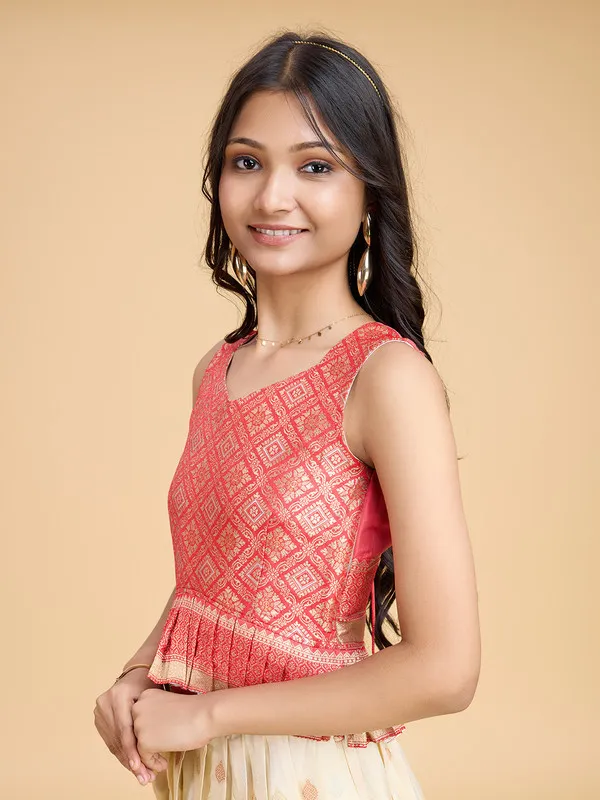 Cream_Silk_Blend_Woven_Lehenga_Choli_For_Girls