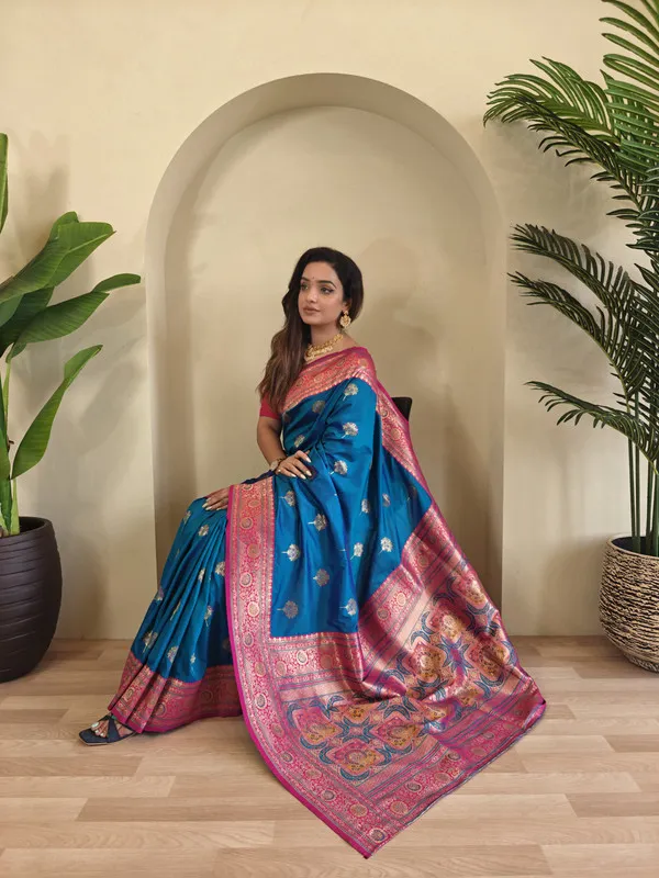 Denim_Banarasi_Silk_Weaving_Saree_For_Women