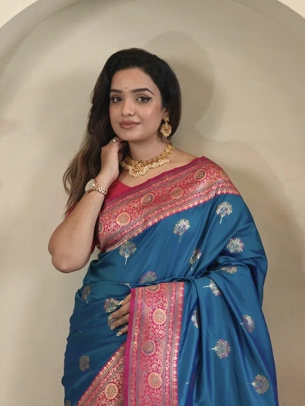 Denim_Banarasi_Silk_Weaving_Saree_For_Women