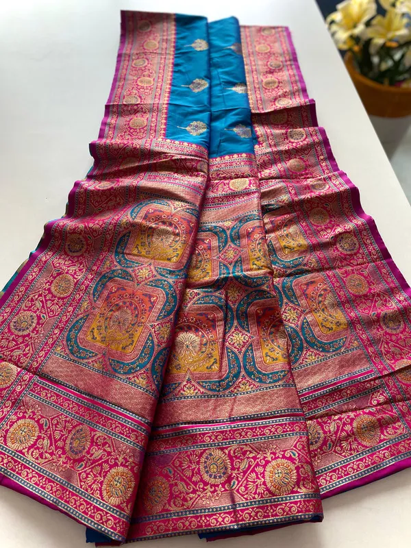 Denim_Banarasi_Silk_Weaving_Saree_For_Women