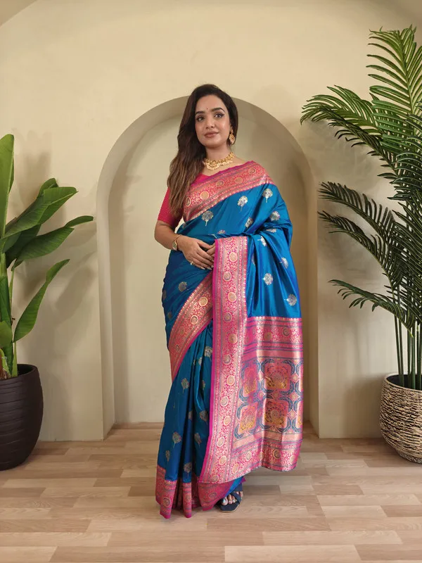 Denim_Banarasi_Silk_Weaving_Saree_For_Women