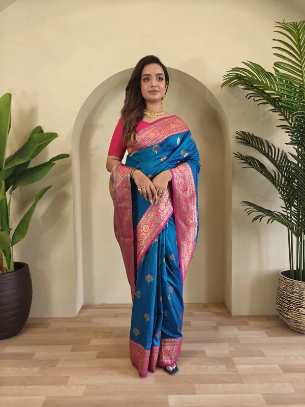 Denim_Banarasi_Silk_Weaving_Saree_For_Women