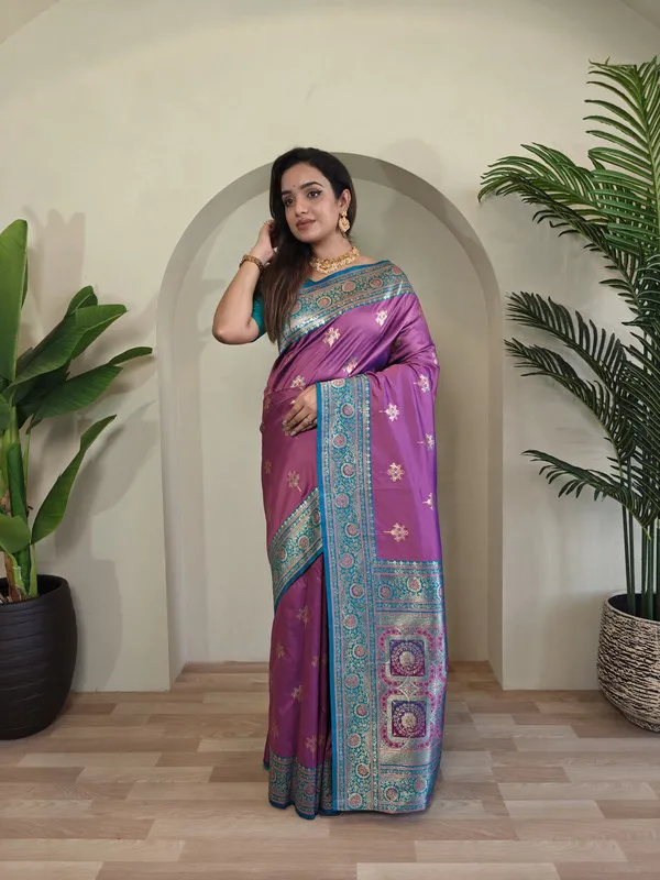 Lavender_Banarasi_Silk_Weaving_Saree_For_Women