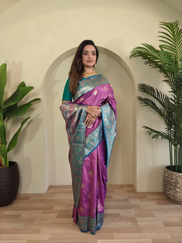 Lavender_Banarasi_Silk_Weaving_Saree_For_Women