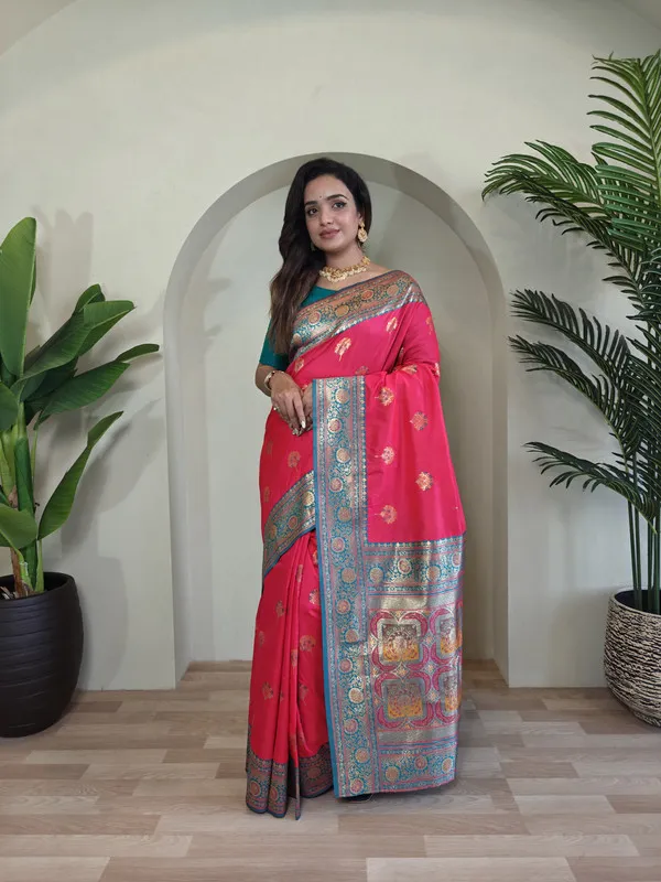 Pink_Banarasi_Silk_Weaving_Saree_For_Women