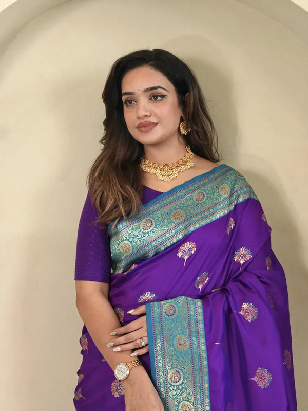 Purple_Banarasi_Silk_Weaving_Saree_For_Women