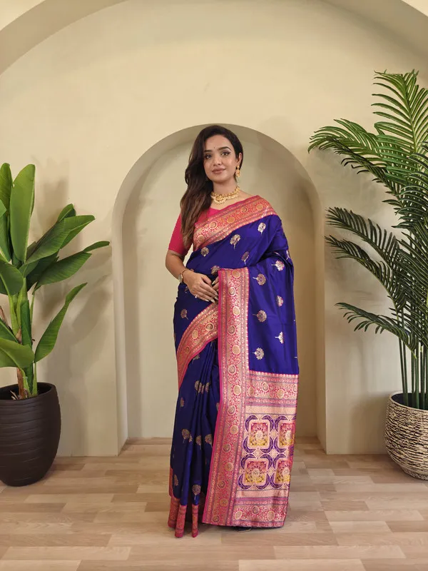 Violet_Banarasi_Silk_Weaving_Saree_For_Women