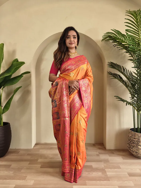 Yellow_Banarasi_Silk_Weaving_Saree_For_Women