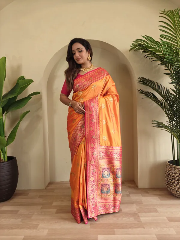 Yellow_Banarasi_Silk_Weaving_Saree_For_Women