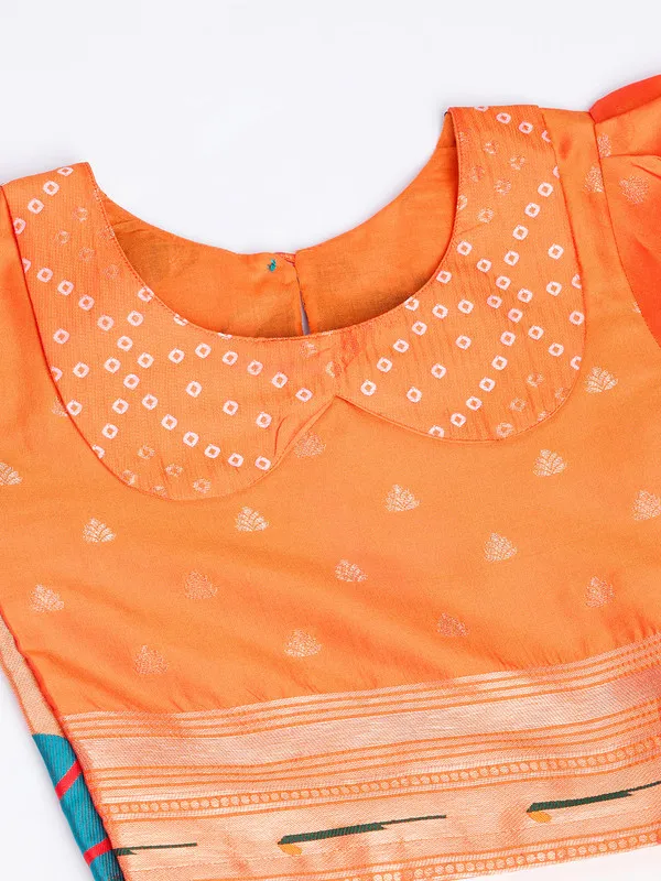 Orange_Silk_Blend_Woven_Lehenga_Choli_For_Girls
