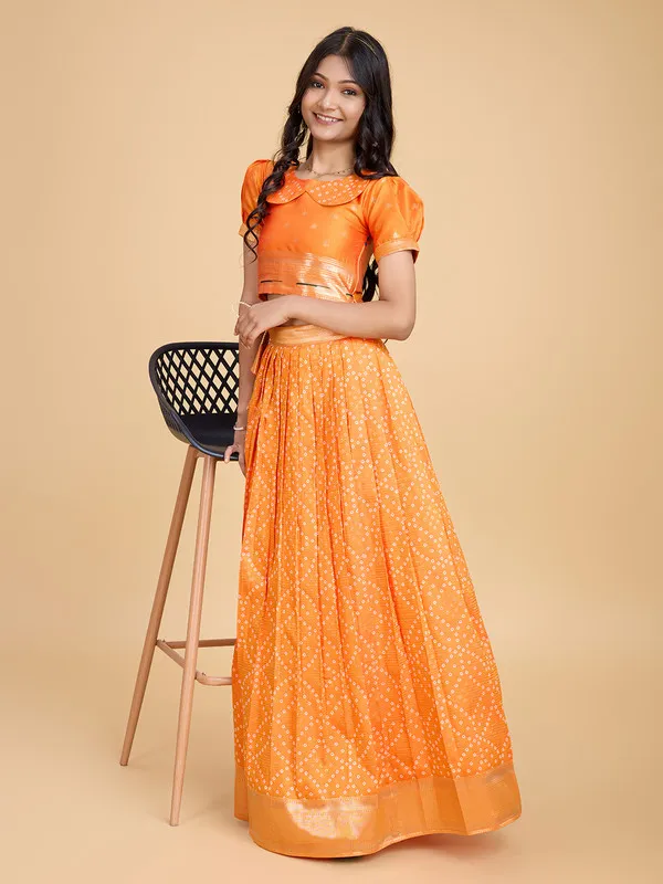 Orange_Silk_Blend_Woven_Lehenga_Choli_For_Girls