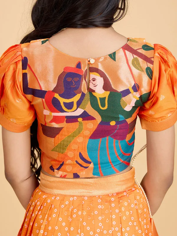 Orange_Silk_Blend_Woven_Lehenga_Choli_For_Girls