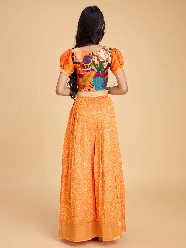 Orange_Silk_Blend_Woven_Lehenga_Choli_For_Girls