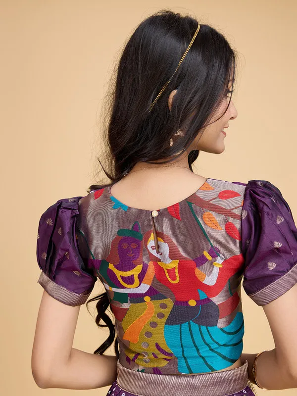 Wine_Silk_Blend_Woven_Lehenga_Choli_For_Girls