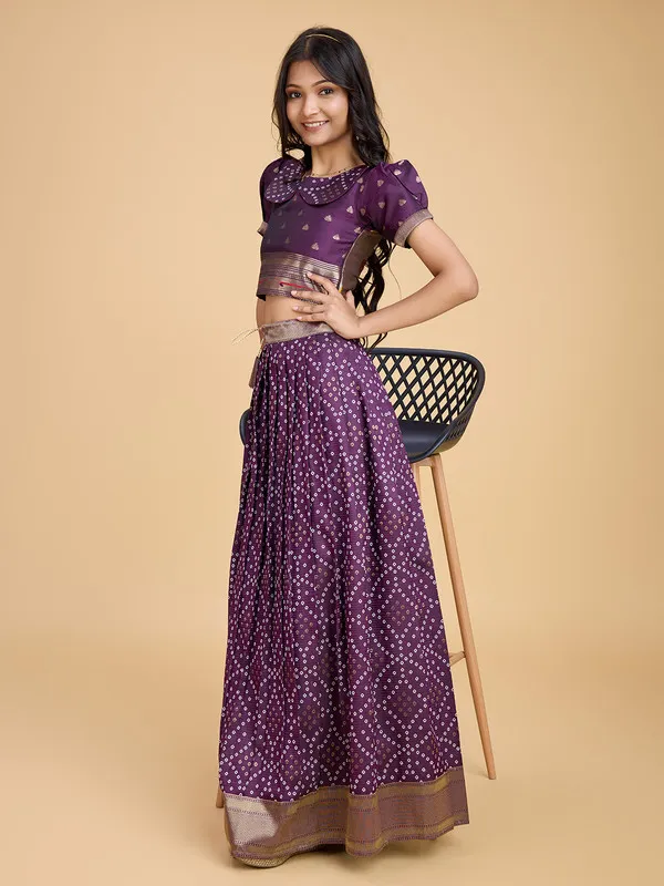 Wine_Silk_Blend_Woven_Lehenga_Choli_For_Girls
