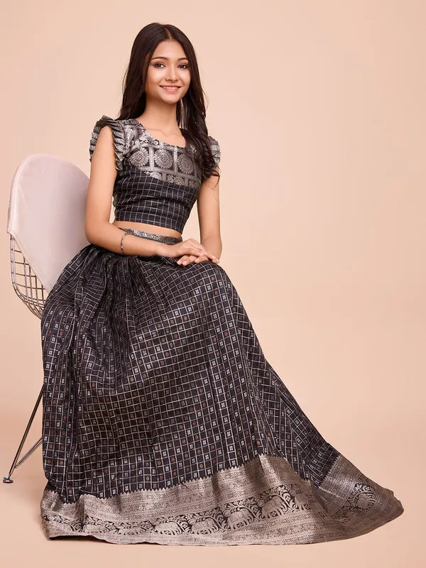 Black_Silk_Woven_Lehenga_Choli_For_Girls
