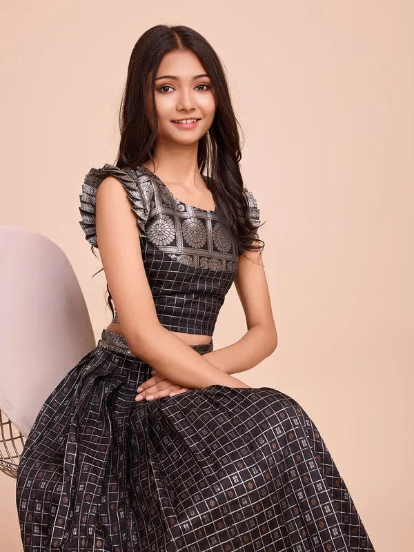 Black_Silk_Woven_Lehenga_Choli_For_Girls