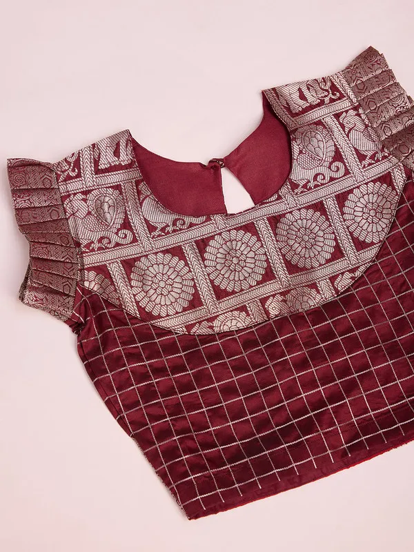 Brown_Silk_Woven_Lehenga_Choli_For_Girls