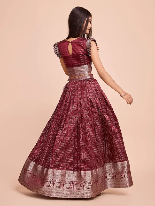 Brown_Silk_Woven_Lehenga_Choli_For_Girls