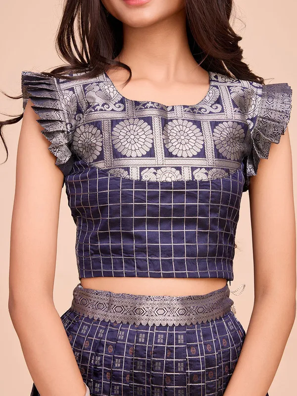 Navy_Blue_Silk_Woven_Lehenga_Choli_For_Girls