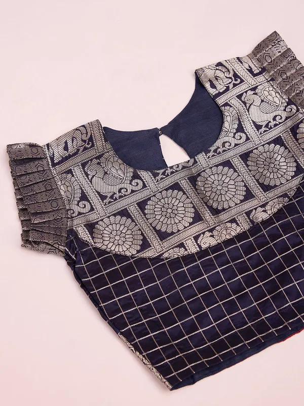 Navy_Blue_Silk_Woven_Lehenga_Choli_For_Girls