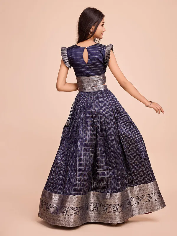 Navy_Blue_Silk_Woven_Lehenga_Choli_For_Girls