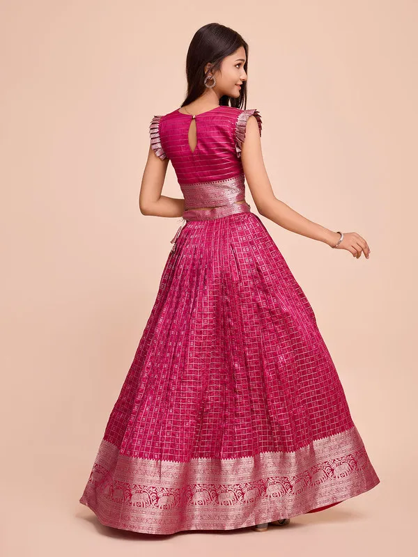 Pink_Silk_Woven_Lehenga_Choli_For_Girls