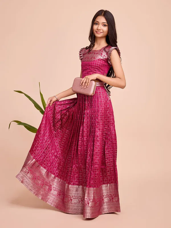 Pink_Silk_Woven_Lehenga_Choli_For_Girls