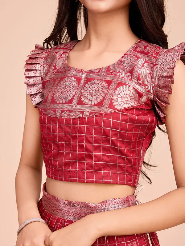Red_Silk_Woven_Lehenga_Choli_For_Girls