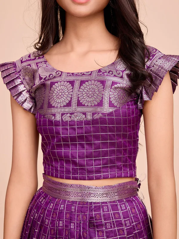 Wine_Silk_Woven_Lehenga_Choli_For_Girls
