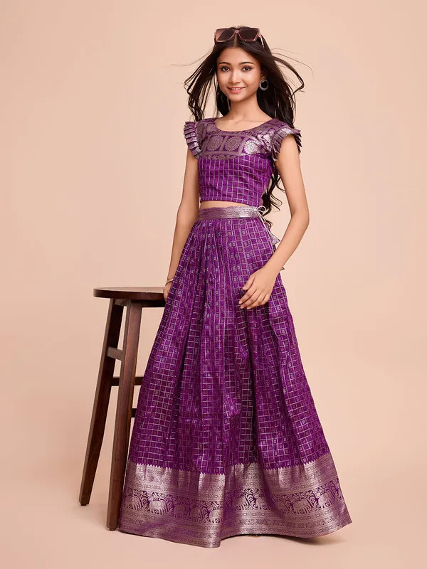 Wine_Silk_Woven_Lehenga_Choli_For_Girls
