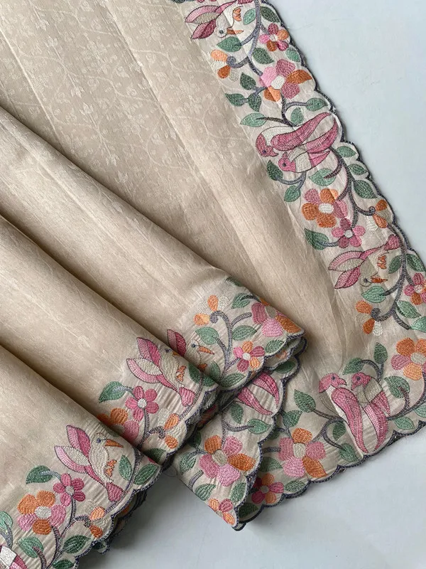 Cream_Tussar_Silk_Embroidery_Saree_For_Women