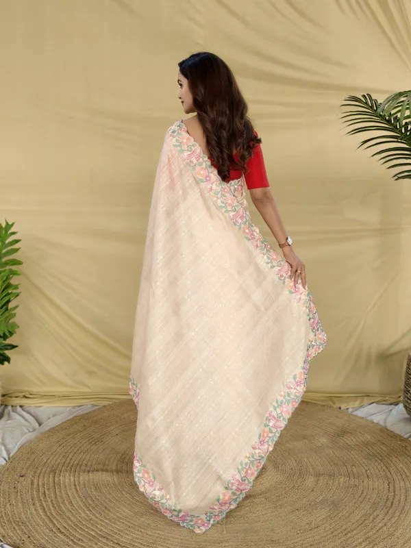 Cream_Tussar_Silk_Embroidery_Saree_For_Women