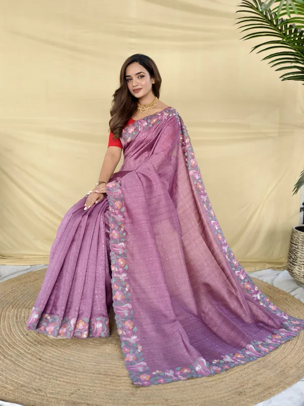 Purple_Tussar_Saree_Embroidery_Saree_For_Women