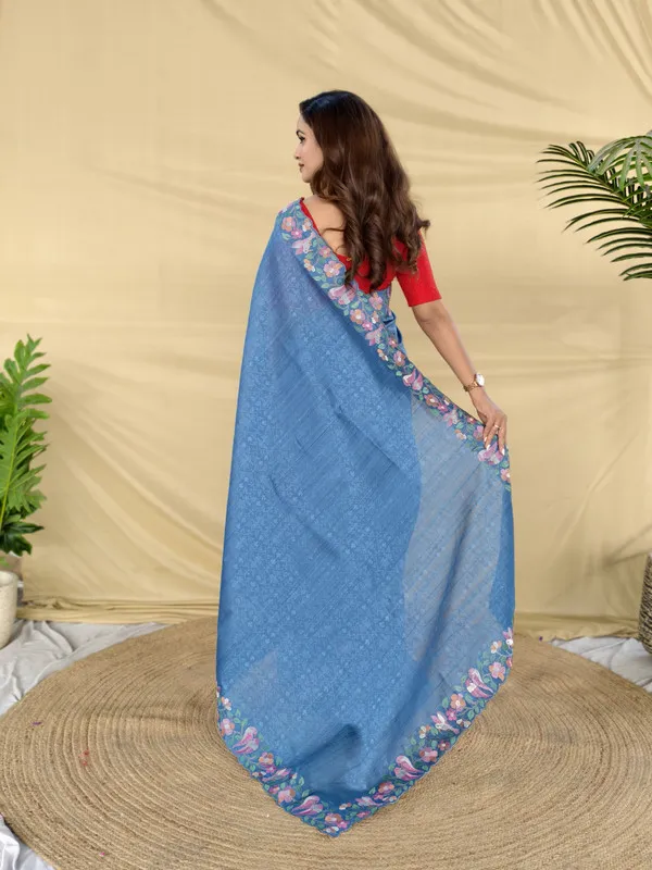 Royal_Blue_Tussar_Saree_Embroidery_Saree_For_Women