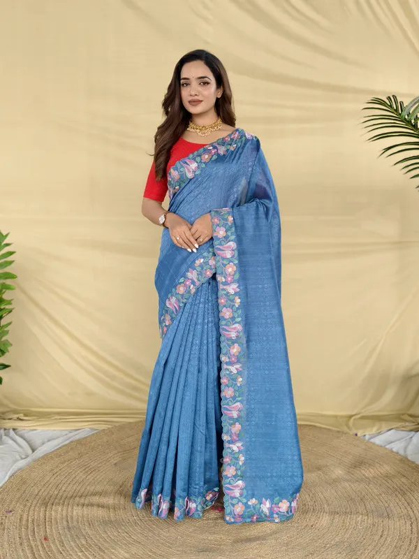 Royal_Blue_Tussar_Saree_Embroidery_Saree_For_Women