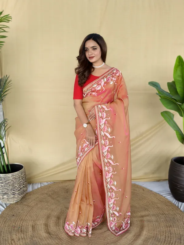 Peach_Gabanna_Silk_Weaving_Saree_For_Women
