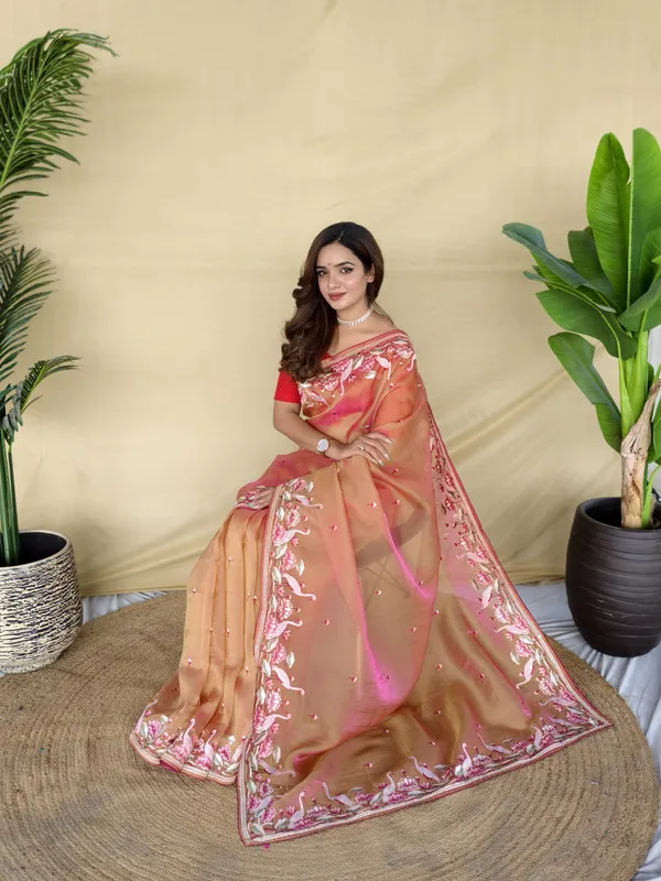 Peach_Gabanna_Silk_Weaving_Saree_For_Women