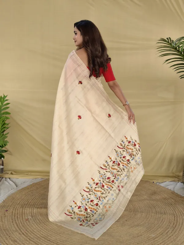 Cream_Silk_Woven_Embroidery_Saree_For_Women